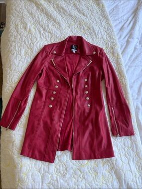 LG Red Leather Military-Style Women's Jacket with Silver Hardware